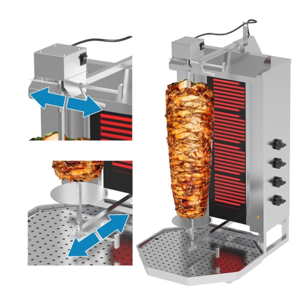 Grill électrique pour gyros/döner - 4 brûleurs - max. 60 kg - portes battantes incluses