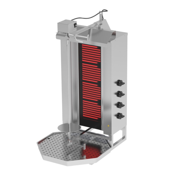 Grill électrique pour gyros/döner - 4 brûleurs - max. 60 kg - portes battantes incluses