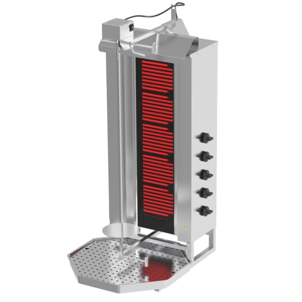 Grill électrique pour gyros/döner - 5 brûleurs - max. 80 kg - portes battantes incluses