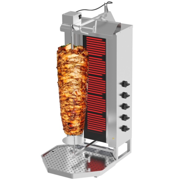 Grill électrique pour gyros/döner - 5 brûleurs - max. 80 kg - portes battantes incluses