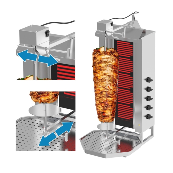 Grill électrique pour gyros/döner - 5 brûleurs - max. 80 kg - portes battantes incluses