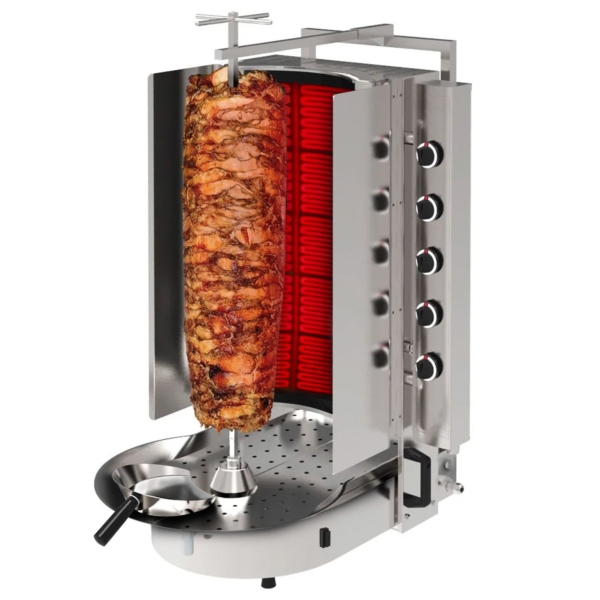 Grill gyros/döner à gaz - avec verre ROBAX® - 10 brûleurs - max. 90 kg