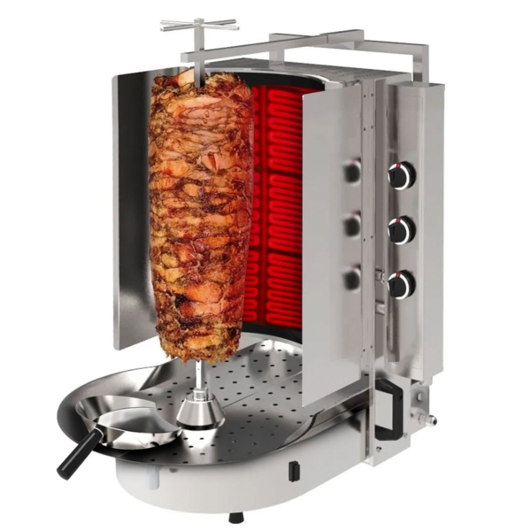 Grill gyros/döner à gaz - avec verre ROBAX® - 6 brûleurs - max. 60 kg