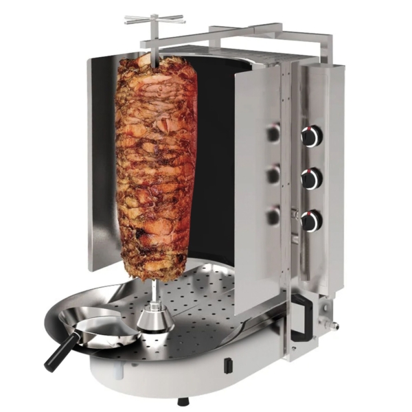 Grill gyros/döner à gaz - avec verre ROBAX® - 6 brûleurs - max. 60 kg