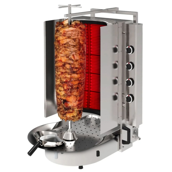 Grill gyros/döner à gaz - avec verre ROBAX® - 8 brûleurs - max. 75 kg