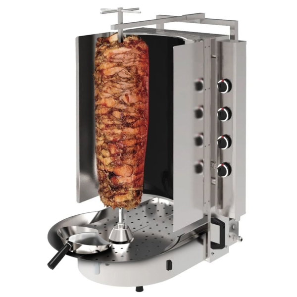 Grill gyros/döner à gaz - avec verre ROBAX® - 8 brûleurs - max. 75 kg