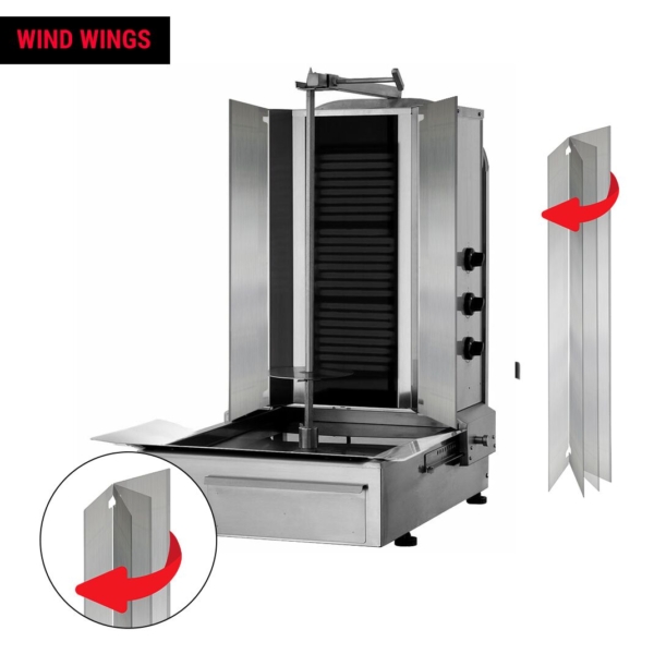 Grill électrique pour gyros/döner - 3 brûleurs - max. 40 kg - portes battantes incluses