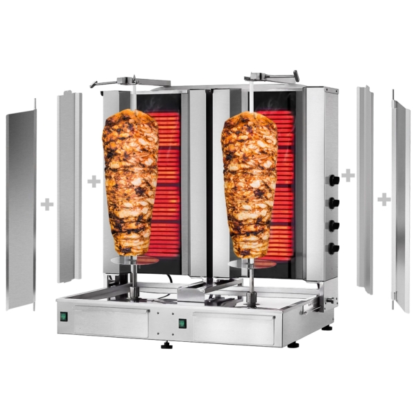 Grill électrique pour gyros/döner - 4+4 brûleurs - max. 120 kg - portes battantes incluses