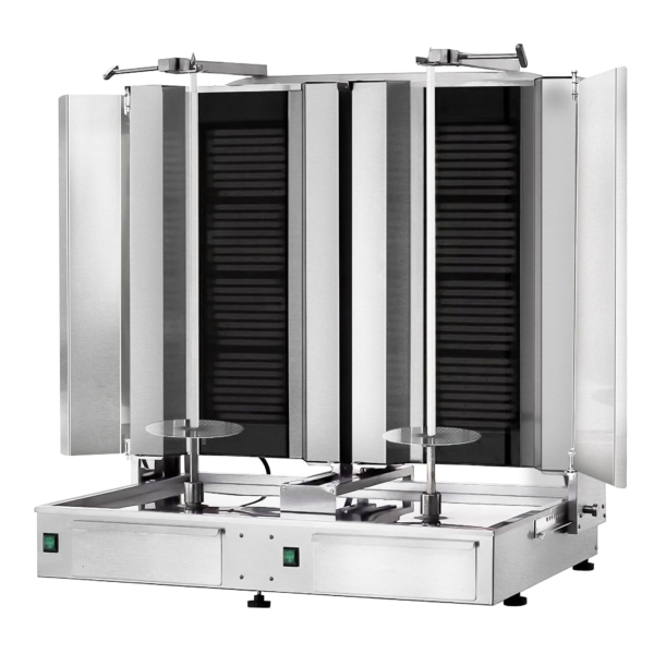 Grill électrique pour gyros/döner - 4+4 brûleurs - max. 120 kg - portes battantes incluses