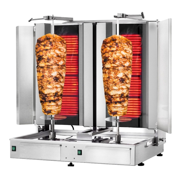 Grill électrique pour gyros/döner - 4+4 brûleurs - max. 120 kg - portes battantes incluses