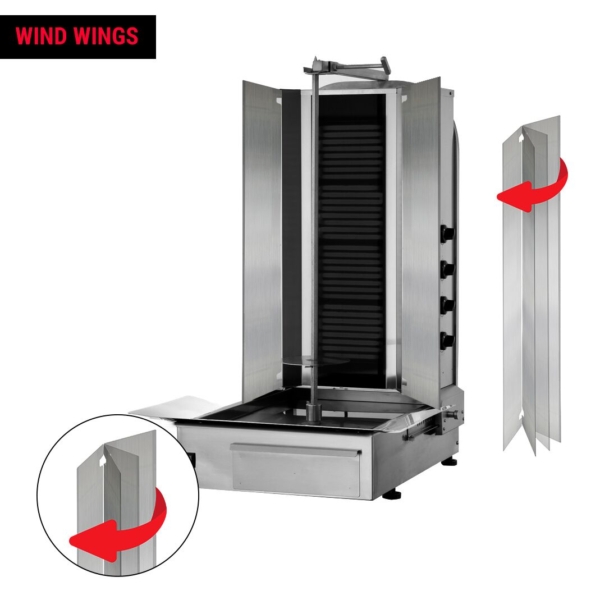 Grill électrique pour gyros/döner - 4 brûleurs - max. 80 kg - portes battantes incluses