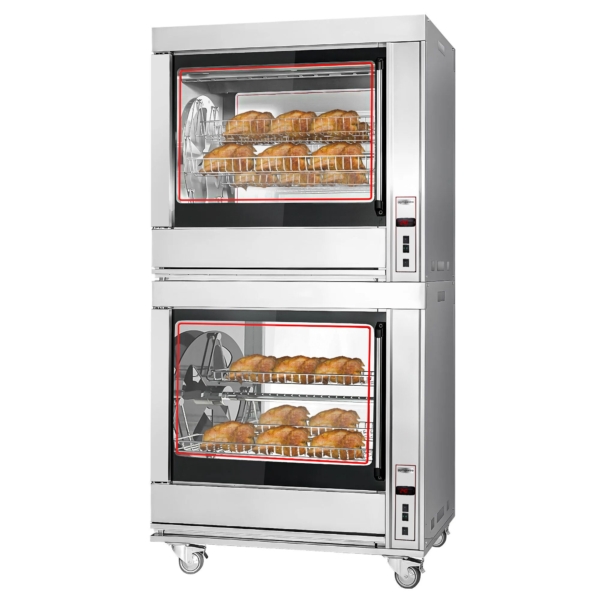 Grill électrique rotatif pour poulets - 20kW - avec 14 paniers rotatifs pour jusqu'à 84 poulets