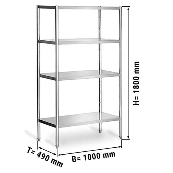 Etagère en inox PREMIUM - 1000x490mm - avec 4 étagères (RÉGLABLE)