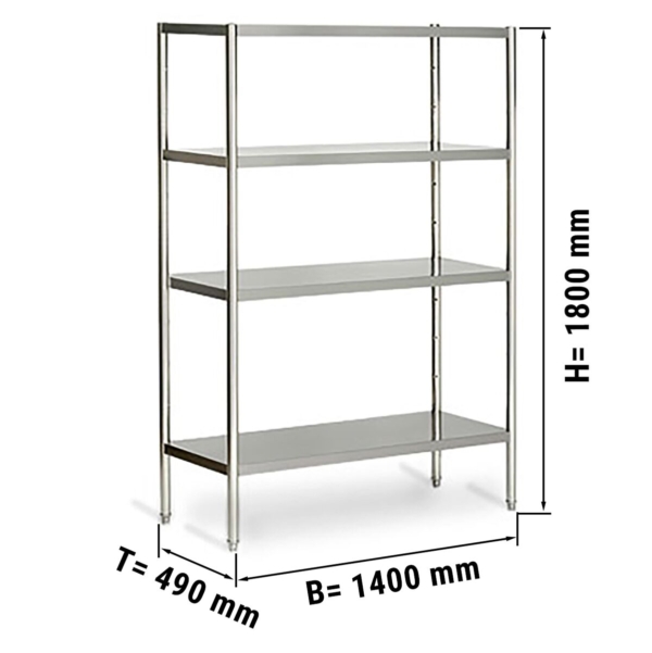 Etagère en inox ECO - 1400x490mm - avec 4 étagères (RÉGLABLE)