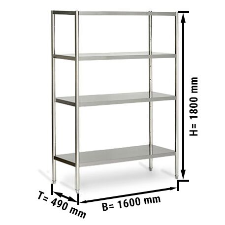 Etagère en inox ECO - 1600x490mm - avec 4 étagères (RÉGLABLE)