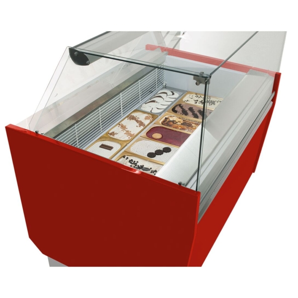 Comptoir à glace LIAM - 1310mm - Statique - pour 10+10x 5 litres de bacs à glace - Rouge