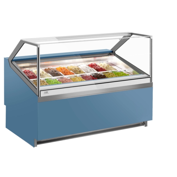 Comptoir à glace IVY - 1560mm - à air pulsé - pour 16x 5 litres de bacs à glace - Bleu