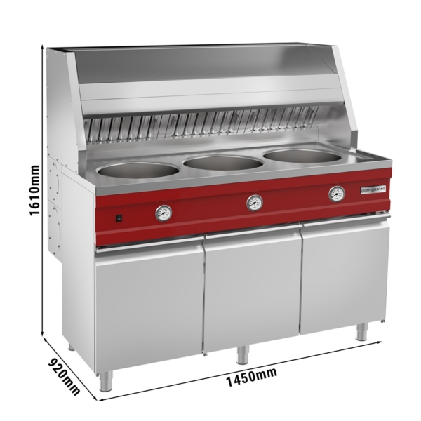 Friteuse à gaz - ronde - 3x 13 litres - 51 kW - hotte et bac à frites inclus