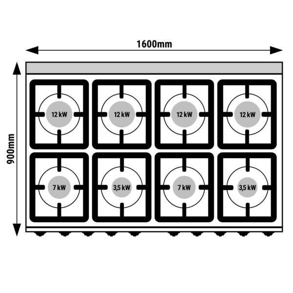 Plaque de cuisson à gaz - 69 kW - 8 brûleurs - four inclus 2 cuisinières à gaz - 2x 7,6 kW