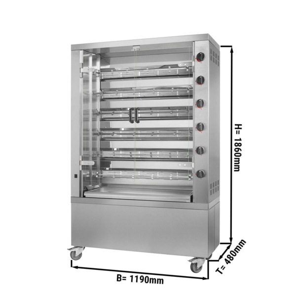 Grill de poulet à gaz - 35,3kW - avec 6 brochettes pour jusqu'à 36 poulets