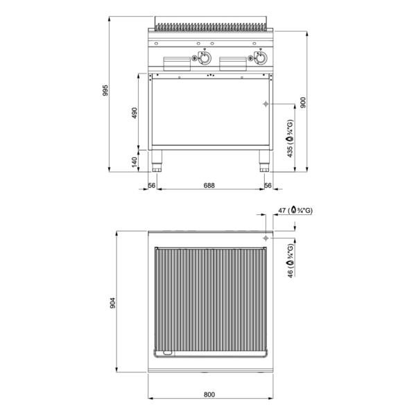 Grill à gaz en pierre de lave - 18 kW - Grille en fonte