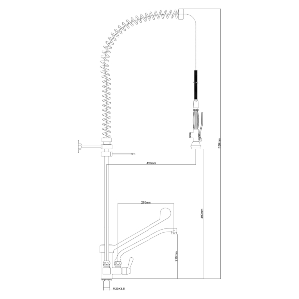 Douche vaisselle monotrou 3000 - avec mitigeur, robinet pivotant & mitigeur monocommande