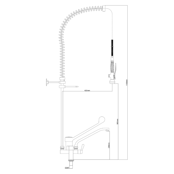 Douche à vaisselle à deux trous 4000 - avec mitigeur, robinet pivotant & mitigeur monocommande