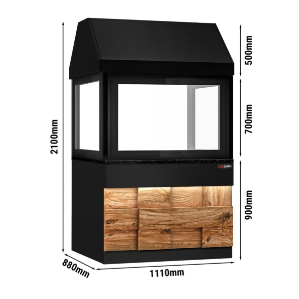 Grill au charbon de bois TORONTO - 1100mm - Façade en bois - Plan de travail en granit noir - Verre anti-chaleur