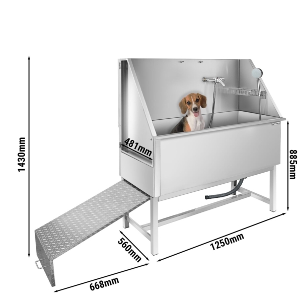 Baignoire de soins pour animaux domestiques - avec rampe, robinetterie et fond perforé en acier inoxydable