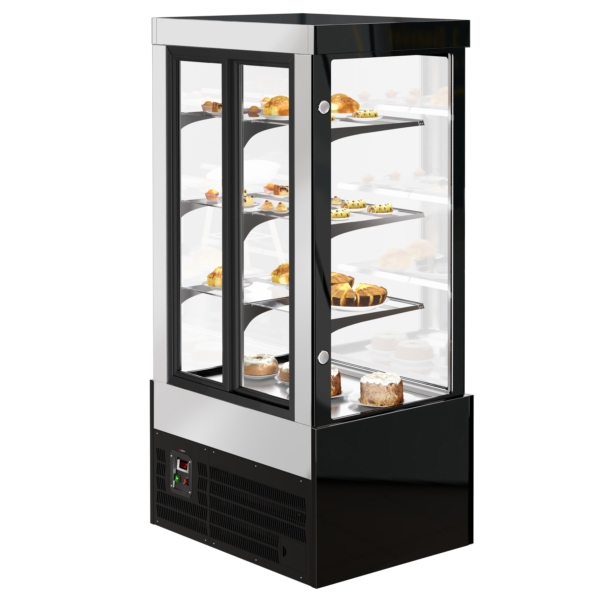 Vitrine à pâtisserie - 1000mm - avec éclairage LED, 3 étagères & Façade miroir - Noir