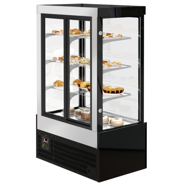 Vitrine à pâtisserie - 1200mm - avec éclairage LED, 3 étagères & Façade miroir - Noir