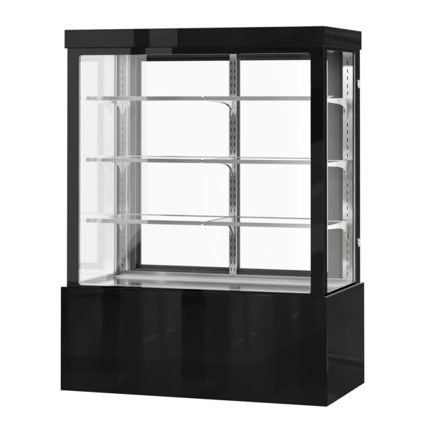 Vitrine à gâteaux - 1500mm - avec éclairage LED, 3 étagères & Façade miroir - Noir