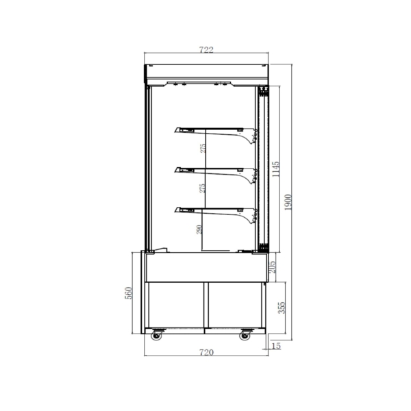 Vitrine à pâtisserie - 1800mm - avec éclairage LED & 3 étagères - Façade miroir - Noir