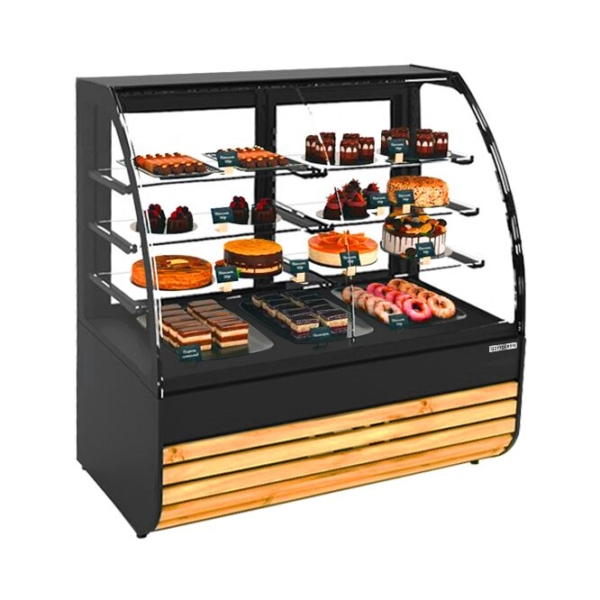 Vitrine à pâtisserie - 1540mm - Façade en bois - avec éclairage LED & 3 étagères - Table de caisse 1100mm incluse