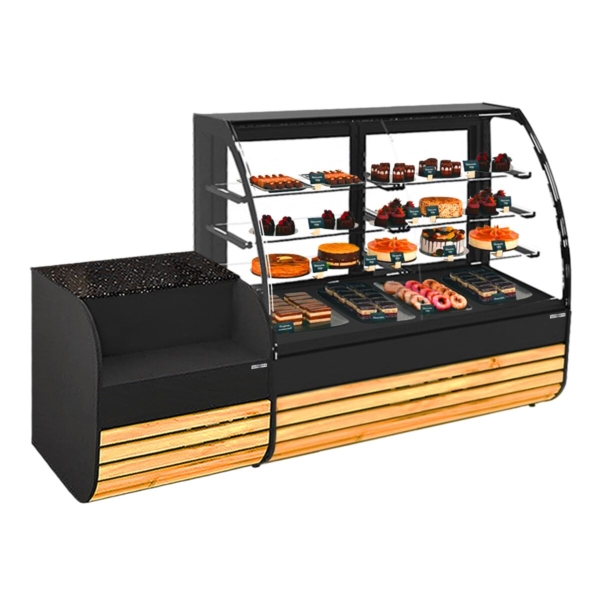 Vitrine à pâtisserie - 1830mm - Façade en bois - avec éclairage LED & 3 étagères - Table de caisse 800mm incluse