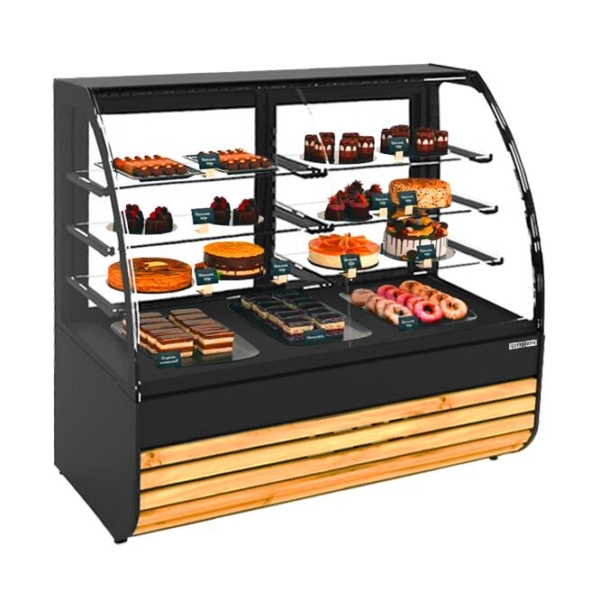 Vitrine à pâtisserie - 1840mm - Façade en bois - avec éclairage LED & 3 étagères - Table de caisse 1100mm incluse