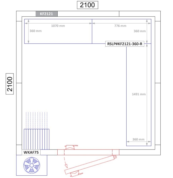 Kit d'étagères aluminium - forme en L à droite - profondeur: 360 mm