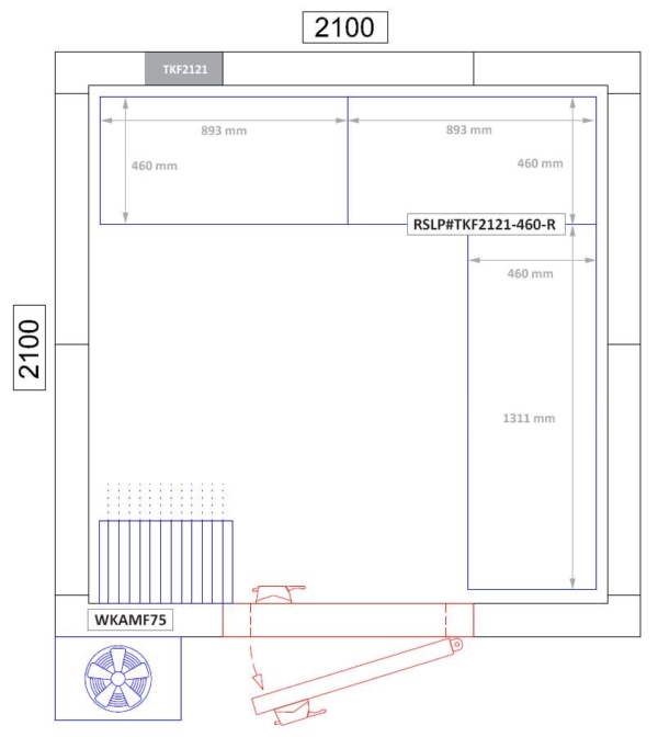 Kit d'étagères aluminium (anodisé) - forme en L à droite - profondeur: 460 mm