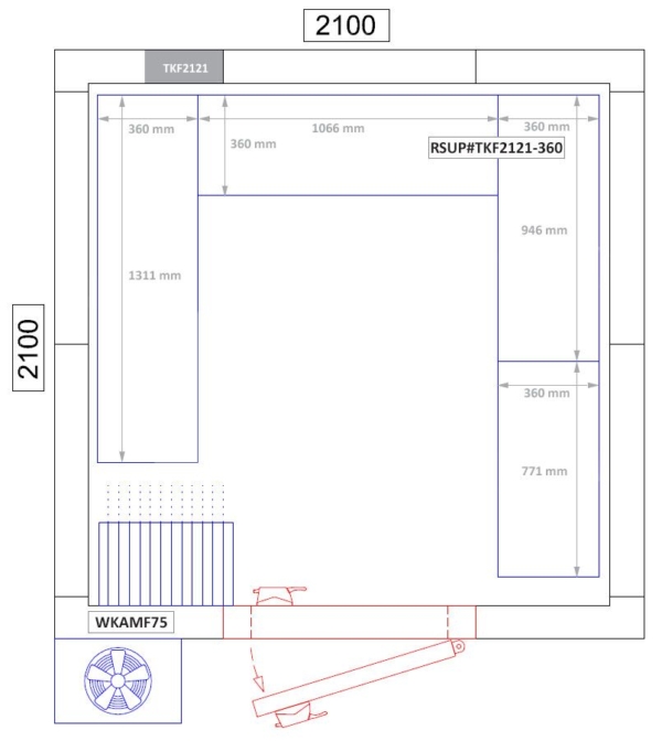 Kit d'étagères aluminium (anodisé) - forme en U - profondeur: 360 mm