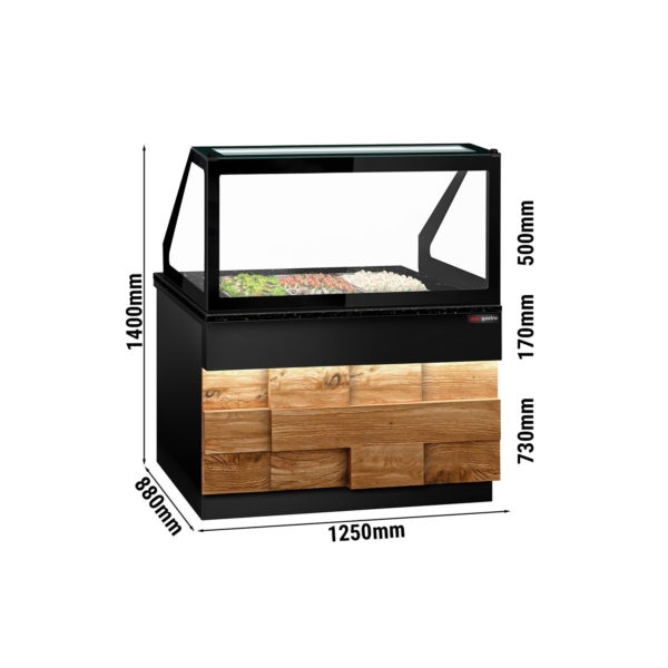 Saladette TORONTO - 1250mm - Façade bois - 2 portes - pour 3x GN 1/1t - Plan de travail en granit noir