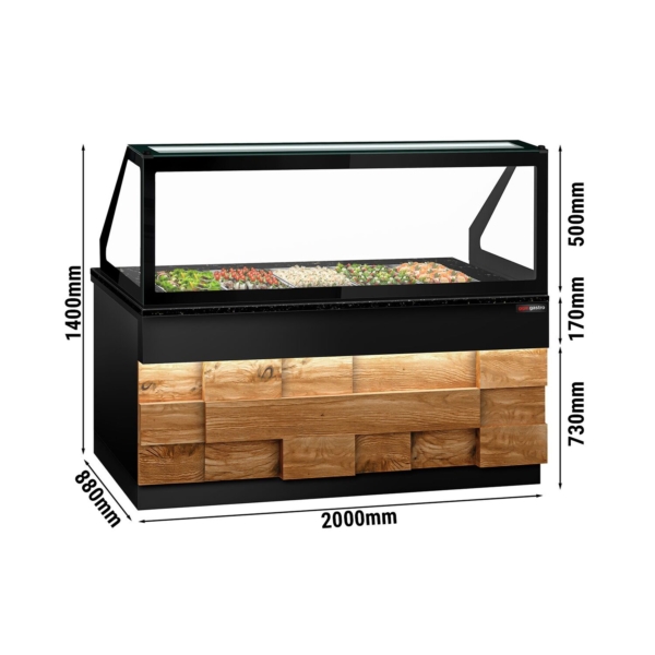 Saladette TORONTO - 2000mm - Façade bois - 3 portes - pour 5x GN 1/1 - Plan de travail en granit noir