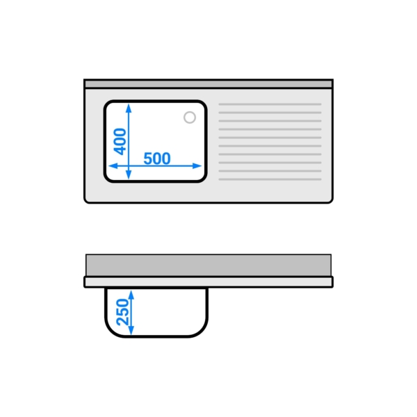 Evier - 1200x600mm - avec poubelle & 1 bac à gauche