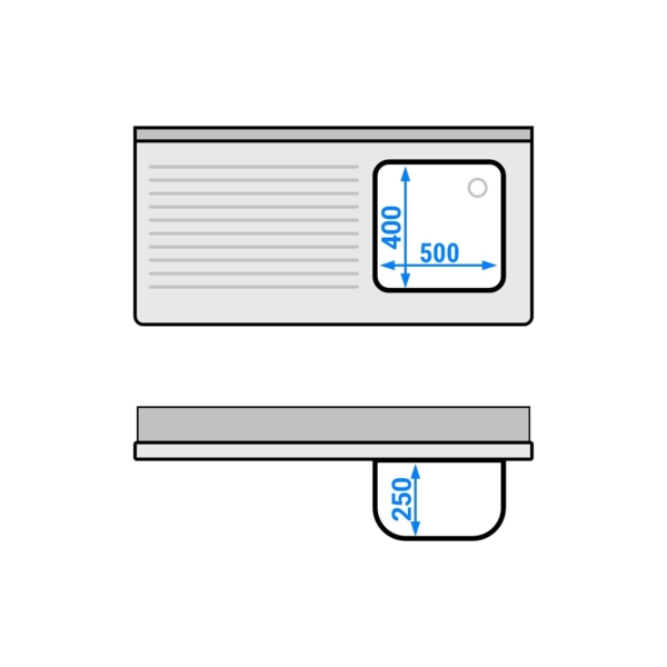 Evier - 1200x600mm - avec poubelle & 1 bac à droite