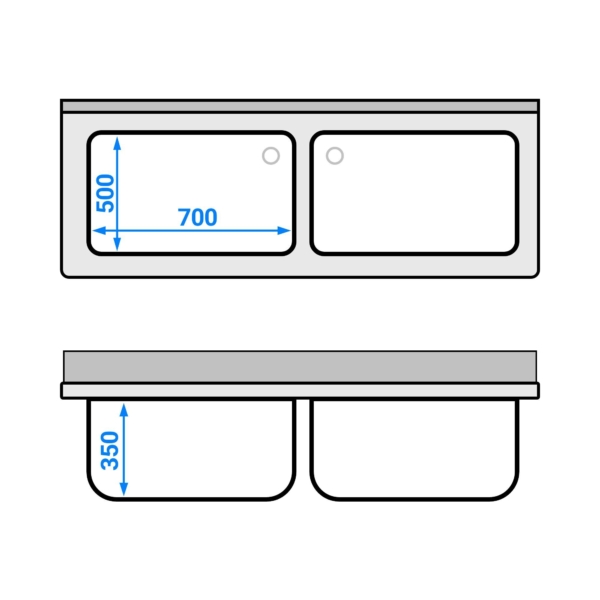 Evier à casseroles - 1600x600mm - avec fond & 2 bacs