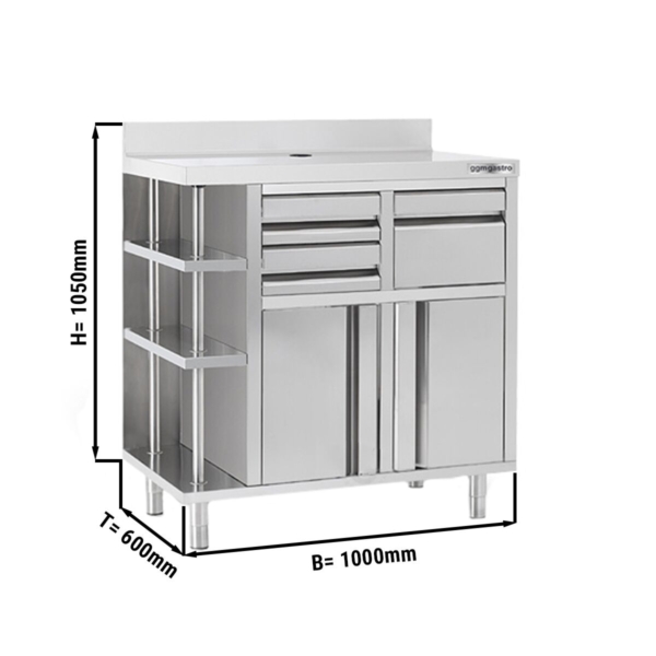 Armoire de travail - pour machine à café - 1000x600mm - avec éjecteur, 2 tiroirs, 2 portes & rebord