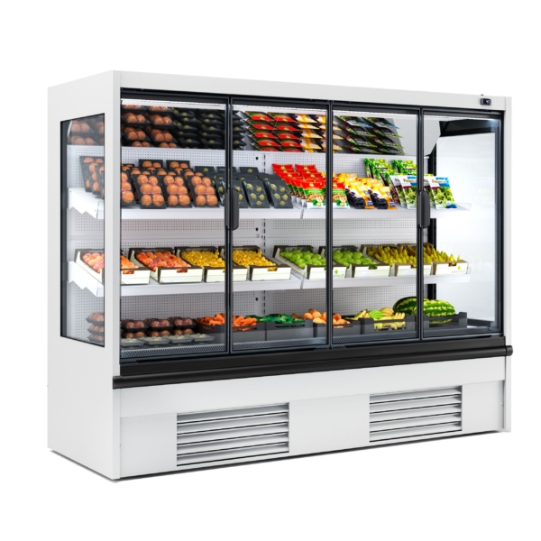 Vitrine réfrigérée murale - 2580mm - 1408 litres - avec éclairage LED, portes vitrées isolées & 2 étagères