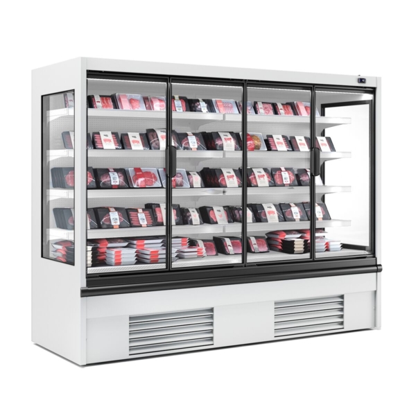 Vitrine réfrigérée murale - 2580mm - 1408 litres - avec éclairage LED, portes vitrées isolées & 4 étagères