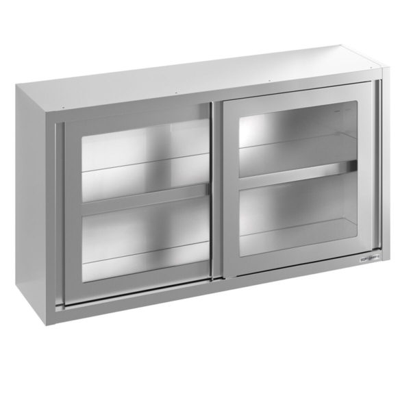 Armoire murale en inox - 1400x400mm - avec porte coulissante en verre - hauteur 800mm