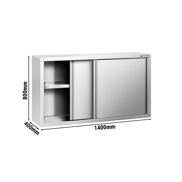 Armoire murale en inox PREMIUM - 1400x400mm - avec porte coulissante - hauteur 800mm