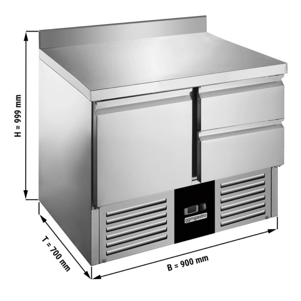 Table réfrigérée PREMIUM - 900x700mm - avec 1 porte & 2 tiroirs & rebord